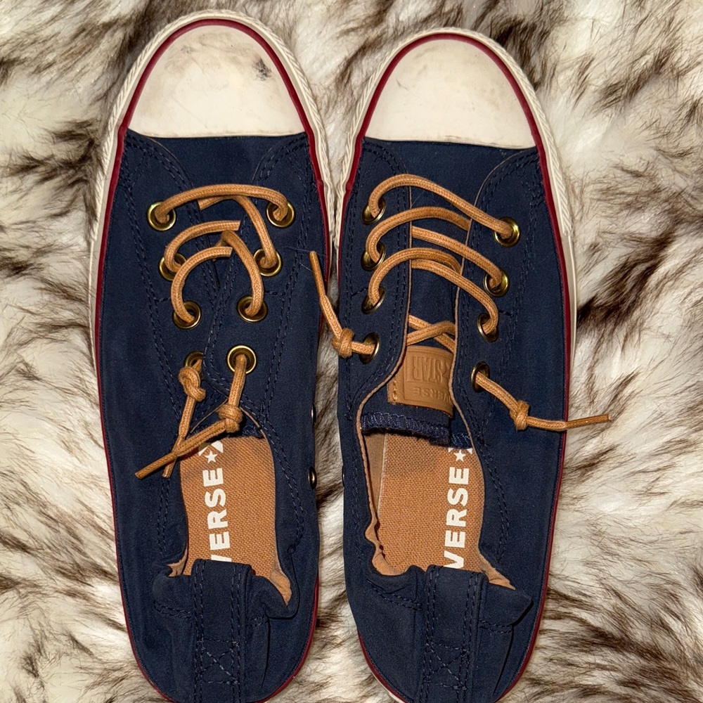 Converse Dark Blue Canvas Sneakers with Tan Laces - Picture 5 of 8